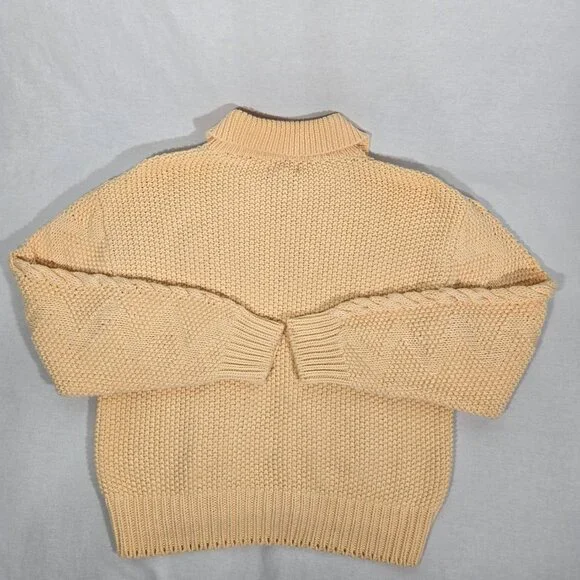Vintage JW ROBINSON'S 90 Yellow Cotton Chunky Cable Knit Fisherman Sweater SizeM - Picture 7 of 17